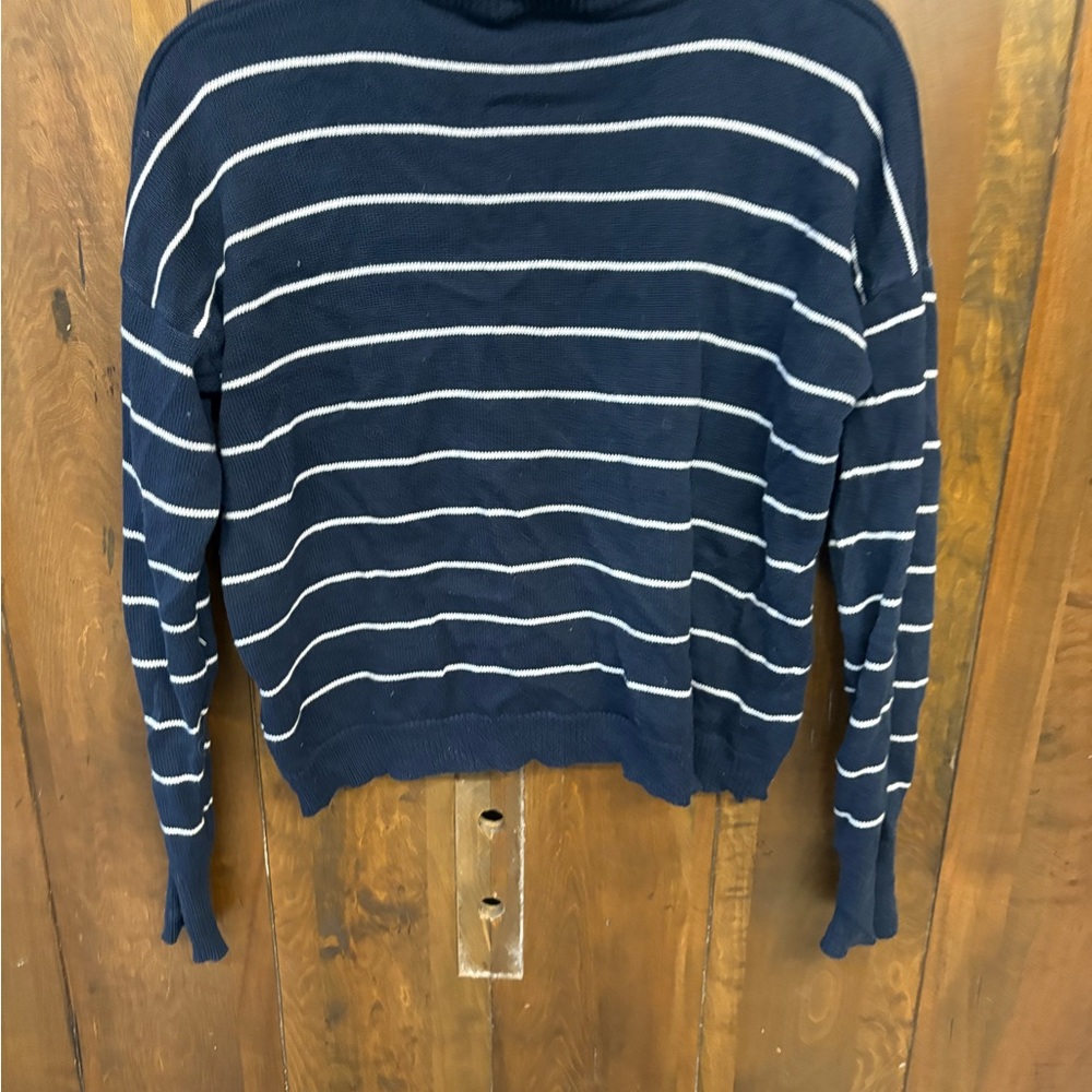 Brandy Melville Blue and White Cowl Neck Sweater